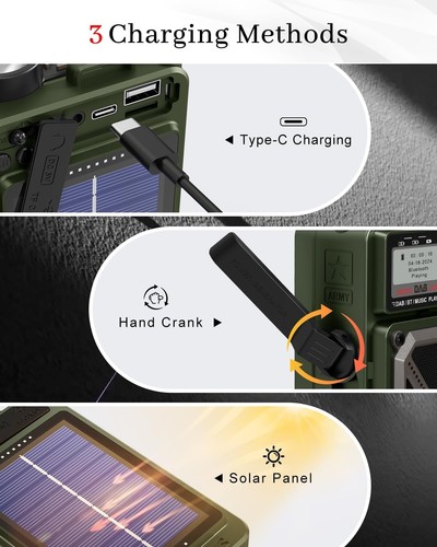 Portable DAB/DAB+ & FM Radio with Bluetooth 5.3, Solar Radio, Rechargeable Hand - Picture 6 of 7