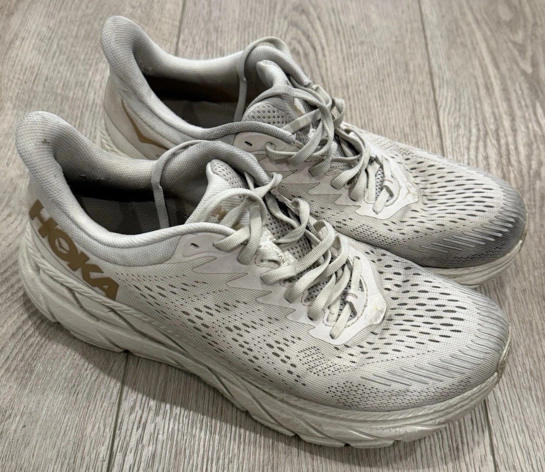 Hoka One One Clifton 7 Men Size 10.5 Off-White Athletic Sneakers Worn