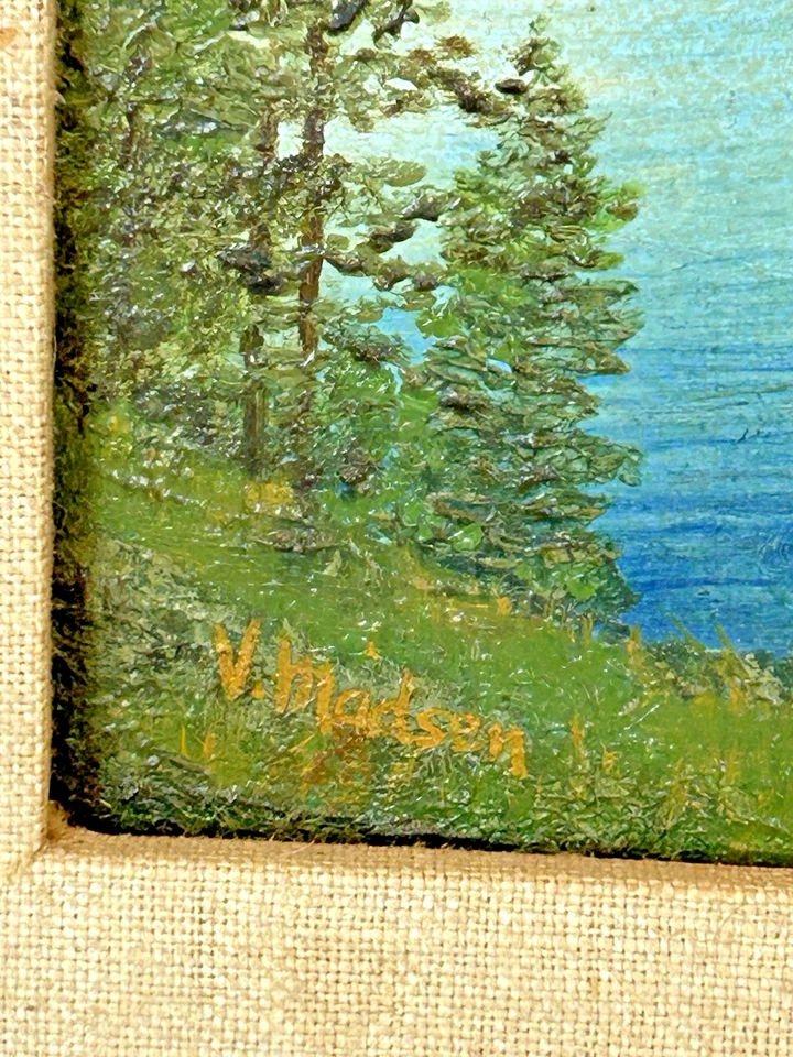 Pintura al óleo original Grand Teton Jackson Lake paisaje firmado V. Madsen rústico Foto 2 de 4