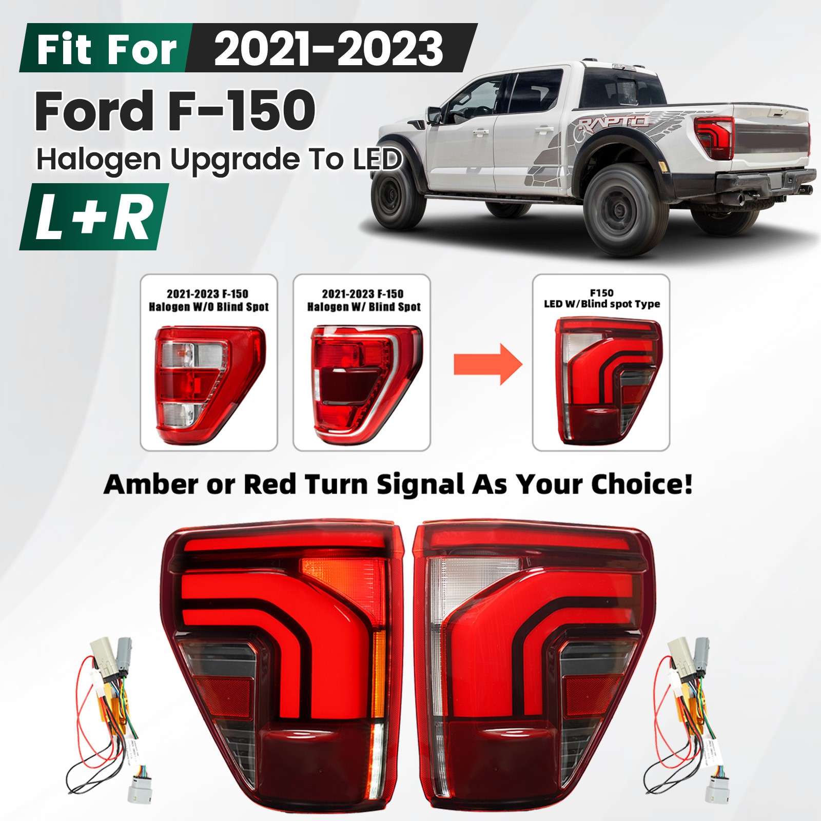 Halogen Upgrade LED Tail Lights For 2021-2023 Ford F-150 Rear Brake Lamp Pair