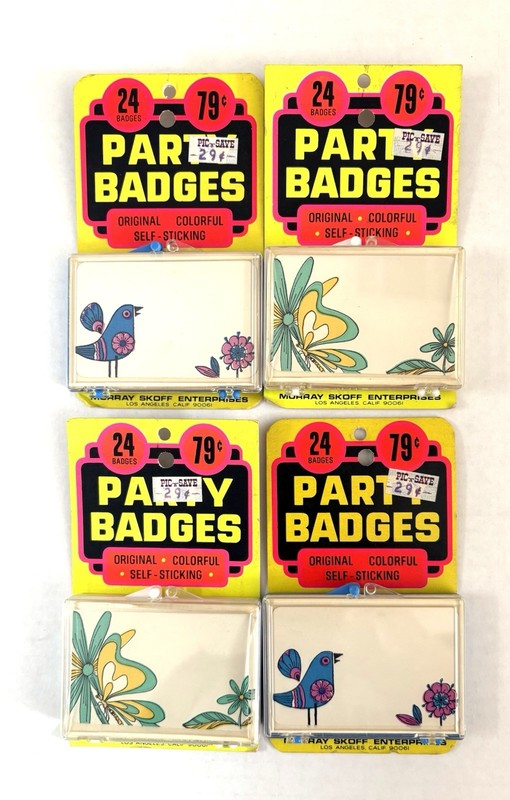 4 Pks. Vintage 1960 Colorful Party Self Sticking Name Badges 24 Each Pack = 92