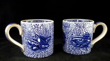 MOTTAHEDEH - TORQUAY - BLUE SHELLS w/ GOLD TRIM - 2 MUGS - 3"