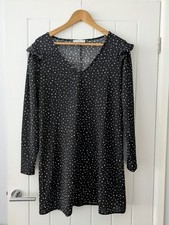 Mango Polkadot Dress With Ruffle Shoulder Detail Size M