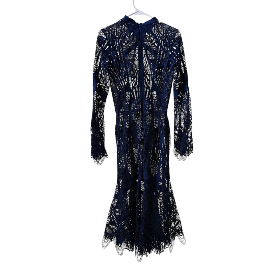 Vestido midi acampanado de encaje con cuello falso SIMKHAI azul marino talla 4 Foto 3 de 4