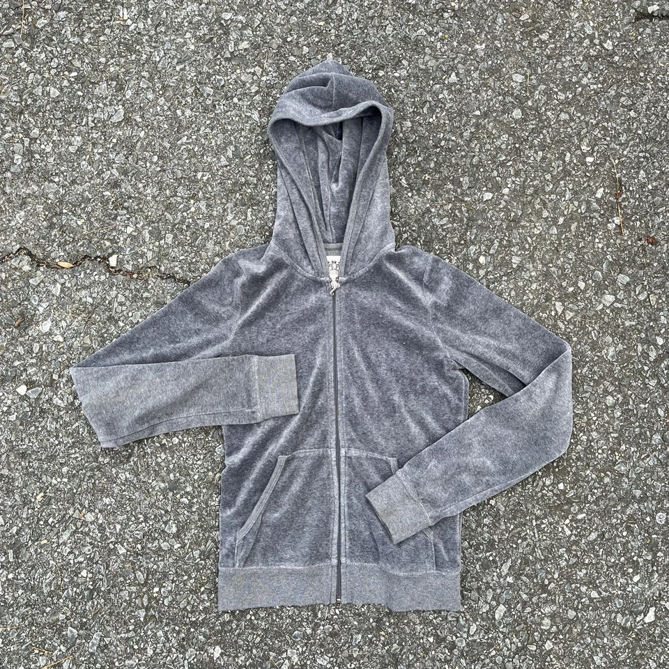 Sudadera con capucha gris Y2K Juicy Couture Her Highness estrás corona perro terciopelo cremallera XS Foto 3 de 4