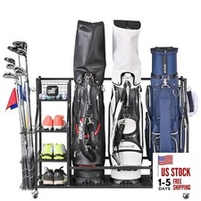 Golf Storage Garage Organizer, Golf Bag Storage Stand and 3 golf bag rack
