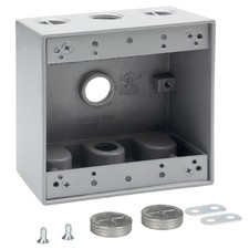 2-Gang Weatherproof Outlet Box,Three 1/2 Inch Hole Outdoor Electrical Box,Alu...
