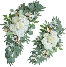 Artificial White Wedding Arch Flower Floral Swags Set of 2  Artificial Wedding