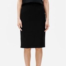 Eileen Fisher Black Viscose Blend Knit Midi Knee Skirt w/ Elastic Waist Sz L