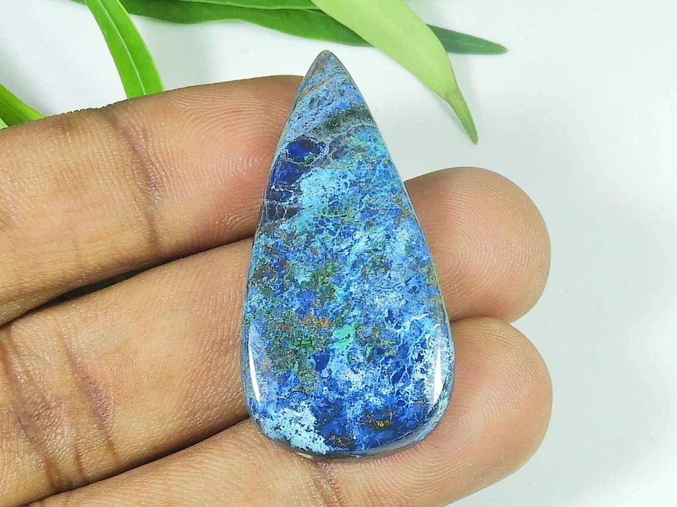 45Cts. Piedra preciosa suelta de cristal curativo de pera azurita natural 20X41MM Foto 3 de 4