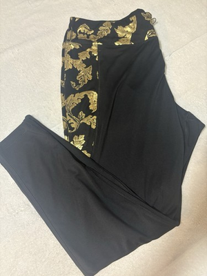 #ad Live Well Women’s 18 20W 2XL Leggings Golden Leaf Design On Black Jogger $13.50