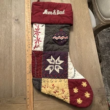 Large POTTERY BARN Quilted mom and dad CHRISTMAS STOCKING 