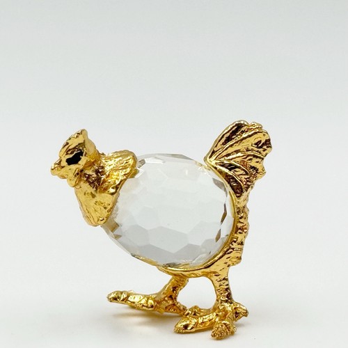 Goldfarbene facettierte Kristallkugel Huhn Figur