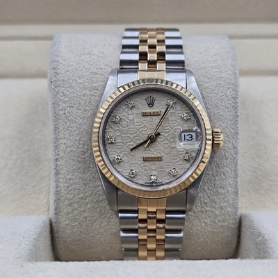 Rolex Datejust Midsize Silver Anniversary Diamond Dial Two-Tone 31mm 68273 Watch