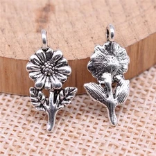 20 or 50PCS, Antique Silver Tone Sunflower Charm Pendant 21X10mm GGS08-15908