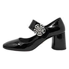 Prada Mary Jane Pumps Black Patent Leather 38.5 Silver Buckle Heels