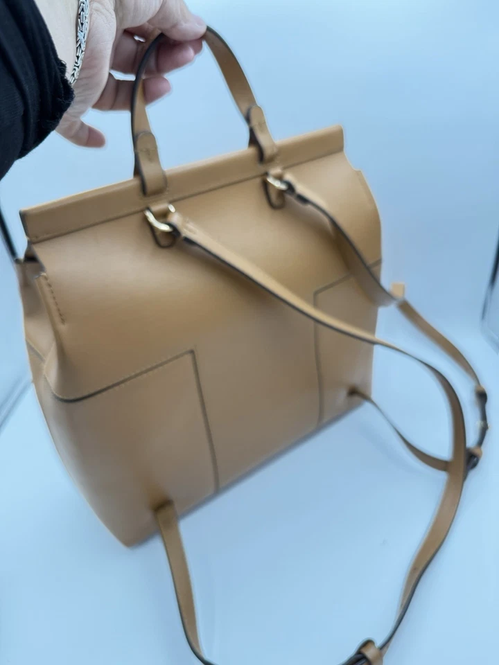 Mochila Cartera Tory Burch Bloque T Cuero Marrón Real Buen Estado Foto 3 de 4
