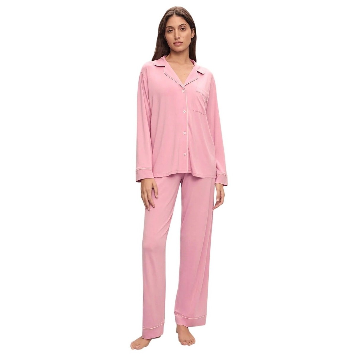 Anjue Women's Button Down Pajama Set - Soft Bamboo Viscose Sleepwear, Dusty Rose, XXL