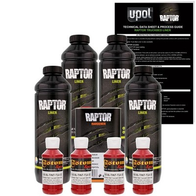 U-POL Raptor Tintable Hot Rod Red Spray-On Truck Bed Liner Coating, 4 Quarts