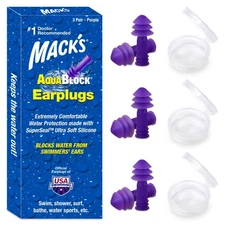 AquaBlock Swimming Earplugs 3 Pair - Comfortable Waterproof Reusable Silicone...