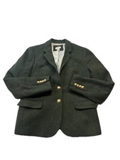 J Crew Blazer Womens 6 Tweed Wool Blend Green Gold Buttons Academia