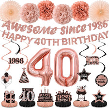 40Th Birthday Decorations Kit for Women, Rose Gold Happy 40Th Birthday Banner...