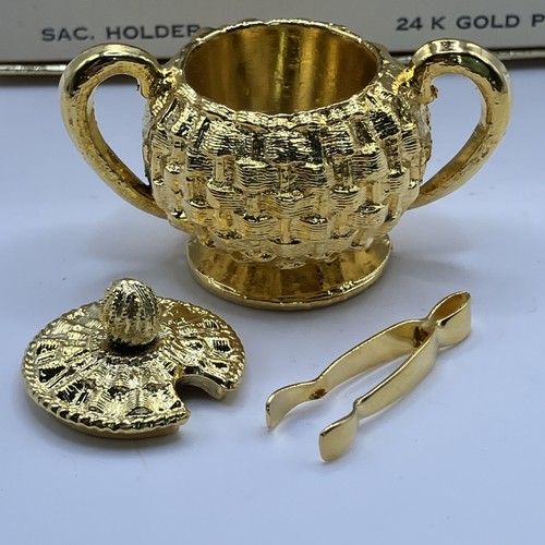 24K Gold-Plated Miniature Sugar Bowl & Tongs, Janis Collection 1.5 inches tall - Picture 2 of 6