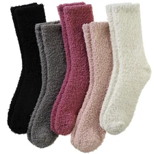 5 Pairs Womens Fuzzy Socks Warm Fluffy Winter Cozy Thick Plush Slipper Wear