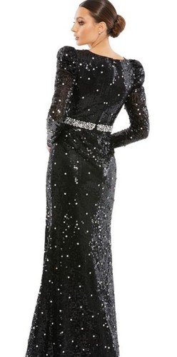 Mac Duggal Gown Dress Size 8 Black Sequin Rhinestone Formal High Slit 10736 $598 - Picture 3 of 13