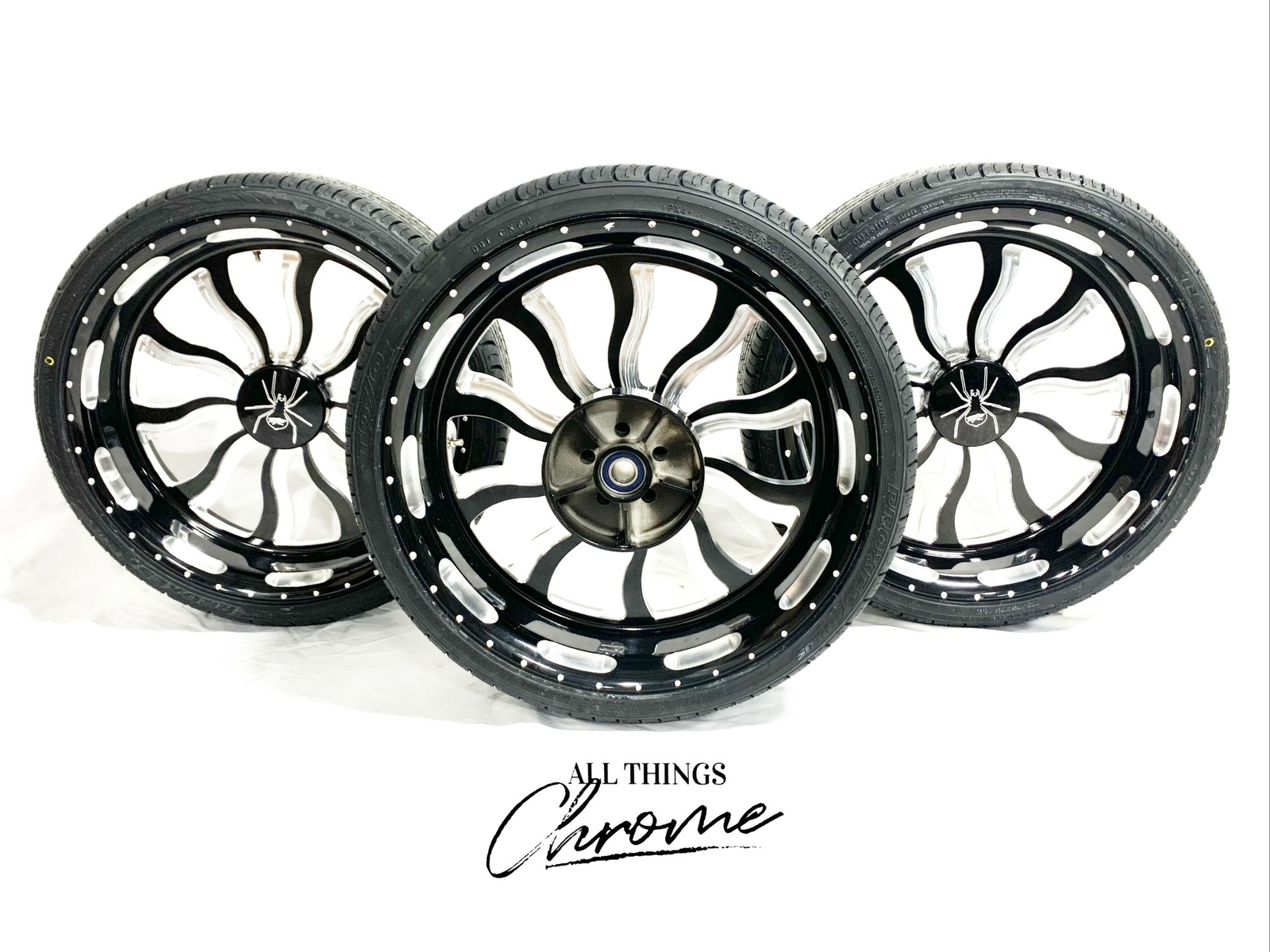 SPYDER 20" BLACK CONTRAST CUT INFERNO WHEELS/TIRES (3) 10-12 CAN-AM RT ROADSTER