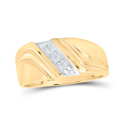 10K Yellow Gold Mens White Diamond Elegant Three Stone Slide Design ...
