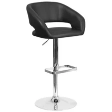Contemporary Black Vinyl Adjustable Height Mid Back Barstool with Chrome Base