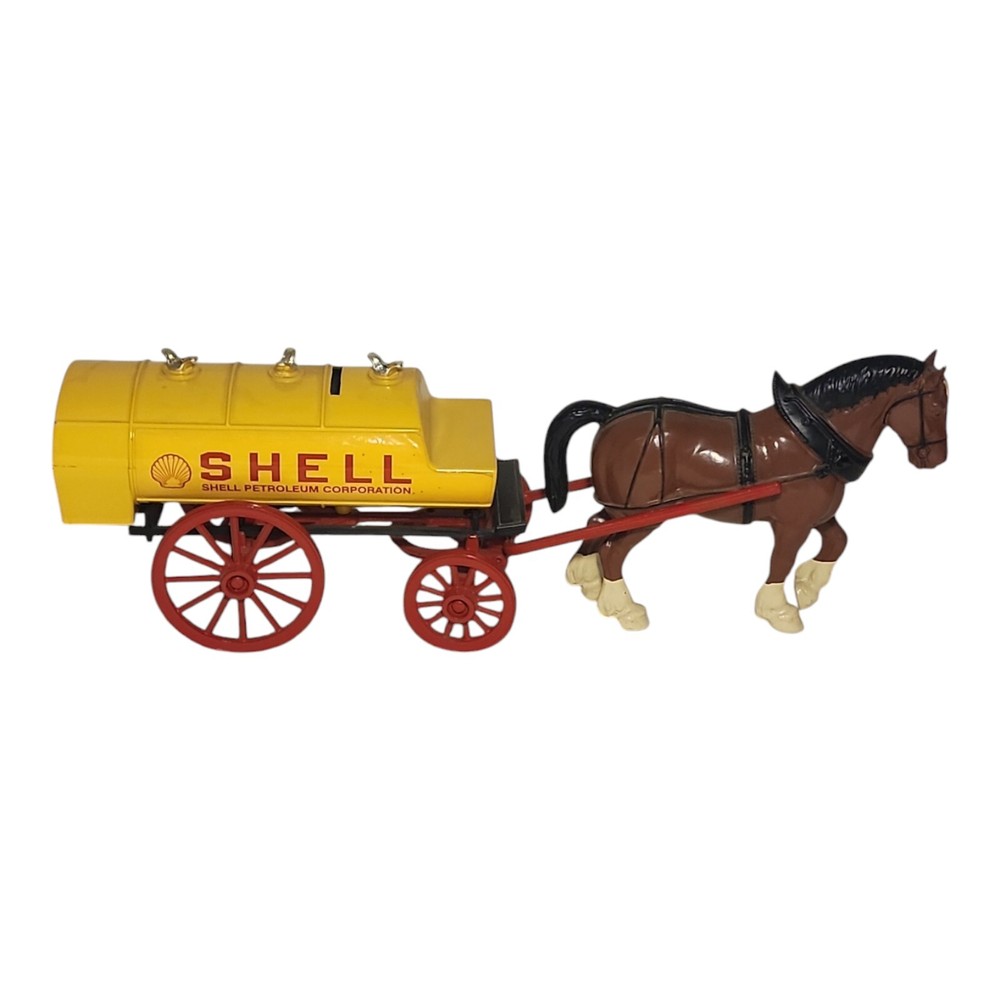Shell Oil Antique Horse Drawn Tanker Wagon Diecast Coin Bank Ertl 14