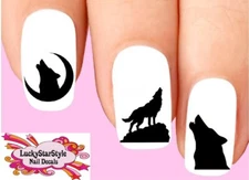 Waterslide Nail Decals Set of 20 - Wolf Howling Silhouette Assorted