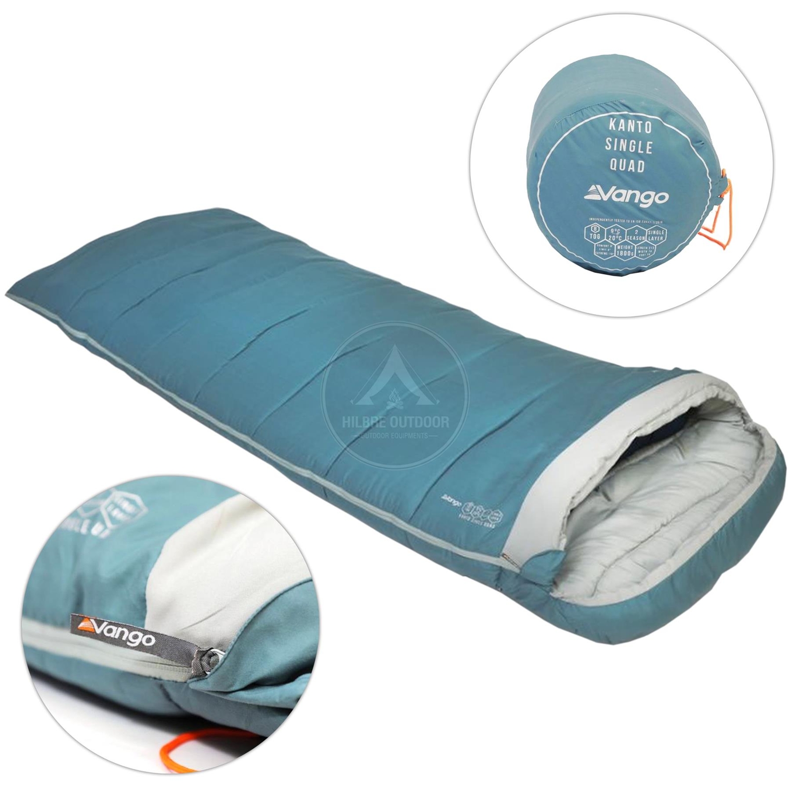VANGO SLEEPING BAG KANTO QUAD 2 SEASON SINGLE BAG FOR CAMPING MINERAL GREEN