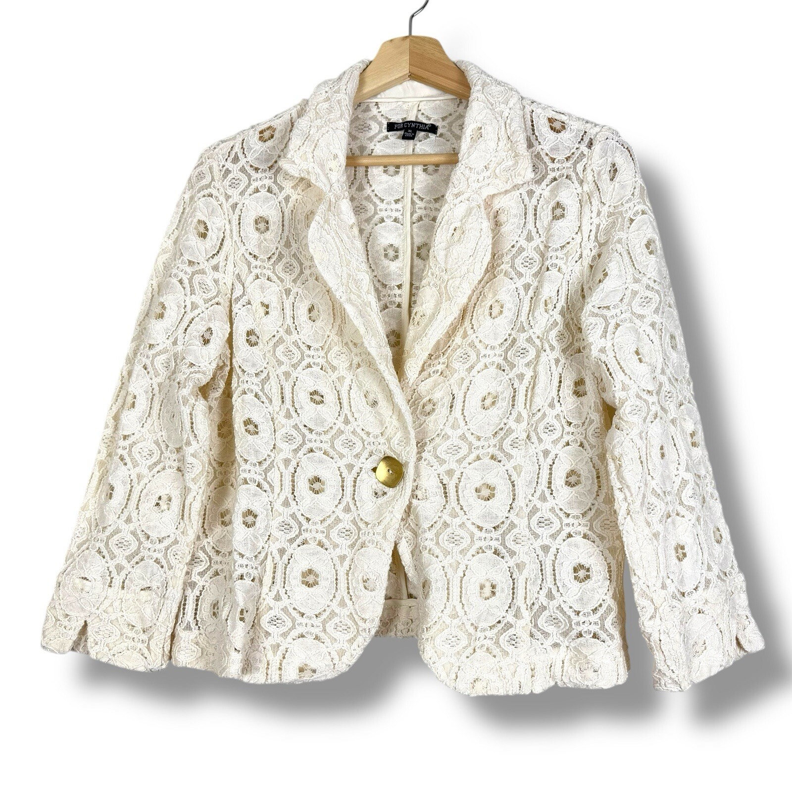 For Cynthia Women’s XL Cream Lace Blazer Jacket One Button Vintage Style Y2K