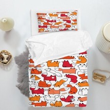 3D Fox Pattern Cartoon Red Quilt Cover Set Duvet Cover Bedding Pillowcases