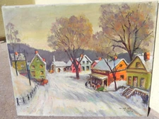 New England winter painting naive impressionist 1979 signed Titus poss. Vermont
