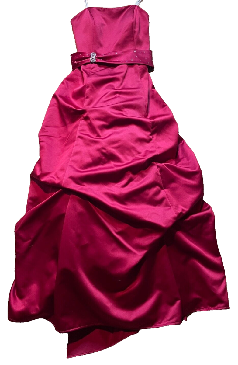 90s Strapless Red Ballgown Bridesmaid Evening Puffy Pageant Formal Prom  Dress S