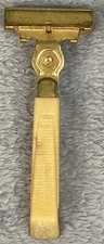 Vintage Eversharp Schick Edge Injector Razor Gold Tone White Handle