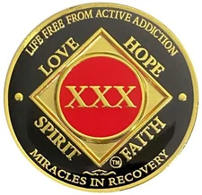 NA 30 Year Gold Color Plated-Medallion, Recovery Chip, Narcotics Anonymous Coin