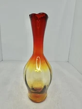 Vintage MCM Blenko Glass 64d Optic Vase In Tangerine 10.5” Stunning