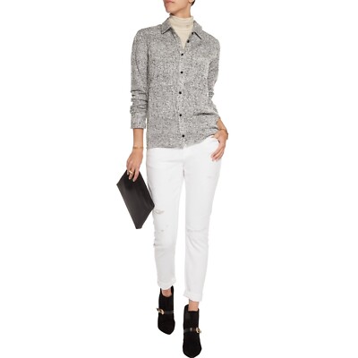 IRO Berek Woven Buttondown Tweed Shirt Tunic Top White Black Cotton S-36 211347
