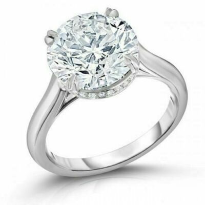 14k White Gold Hidden Halo Engagement Ring 3.25Ct Round Cut Moissanite Size 7