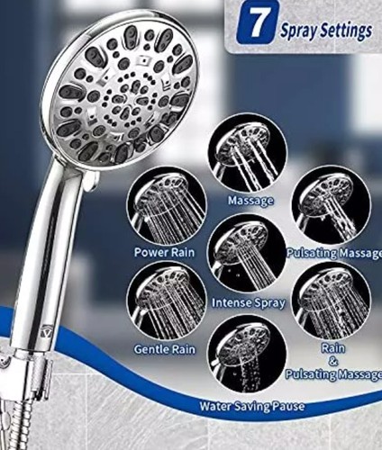 High Pressure Handheld Shower Head VMASSTONE 7-Spray Setting Showerhead Kit - Picture 2 of 4