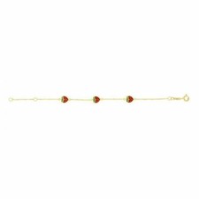 5.5" Children's Enamle Strawberry Bracelet Real 14K Yellow Gold 1.2gr