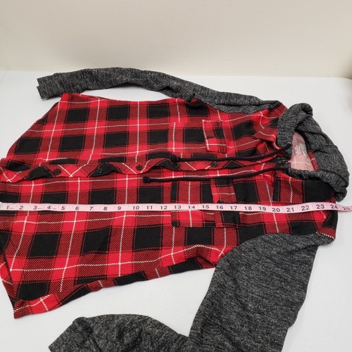 No Boundaries Womens Plaid Zip Button Hoodie Size Large 11-13 Juniors - Picture 9 of 11