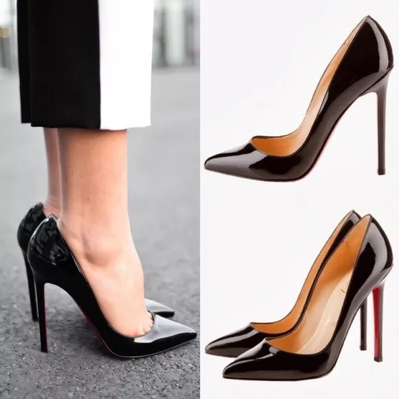 Christian Louboutin Black Patent Leather Pigalle 120mm Pumps Heels 37