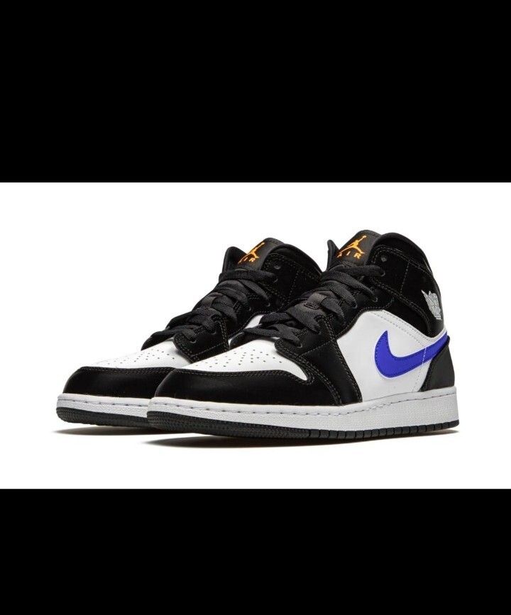 Nike Air Jordan 1 Mid (GS) Shoes Black Racer Blue White