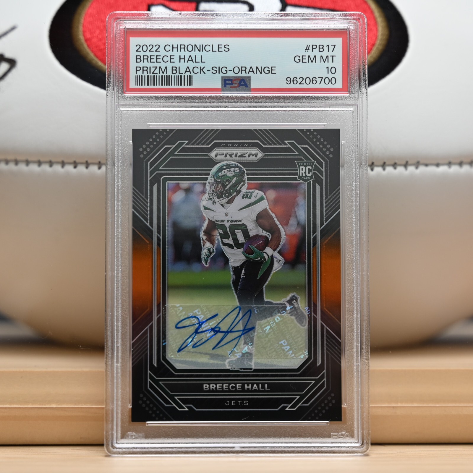 2022 Panini Chronicles Breece Hall Prizm Black Orange Rookie Auto /75 PSA 10 RC